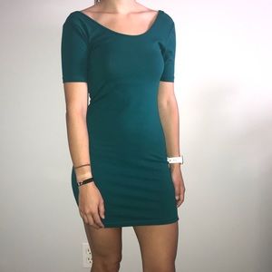 scoop neck body con dress